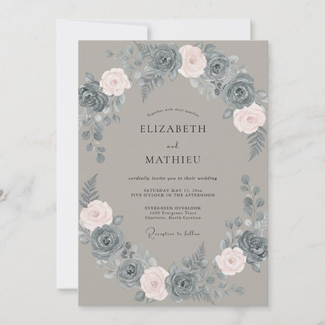 Invitación Boda Corona de Rubor de Pizarra (Anverso)