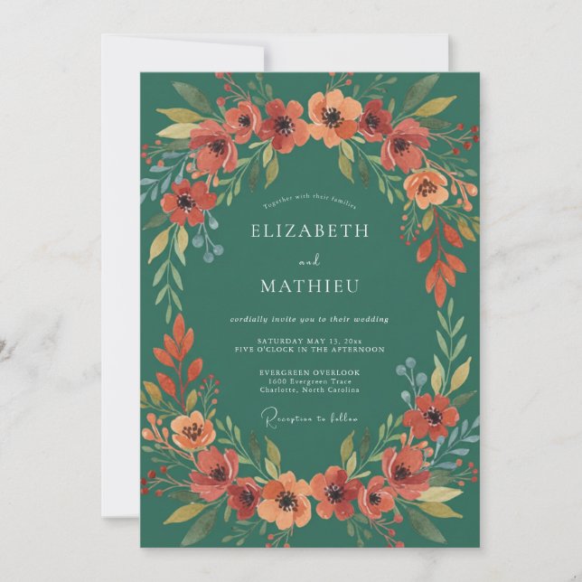 Invitación Boda Corona de Rust Seafoam (Anverso)