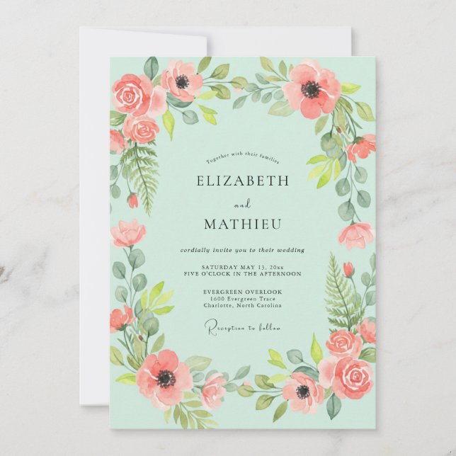 Invitación Boda Corona de Salmón Menta (Anverso)