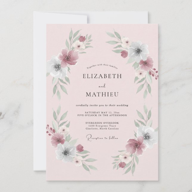 Invitación Boda Corona de Salvia Rosa Claro (Anverso)