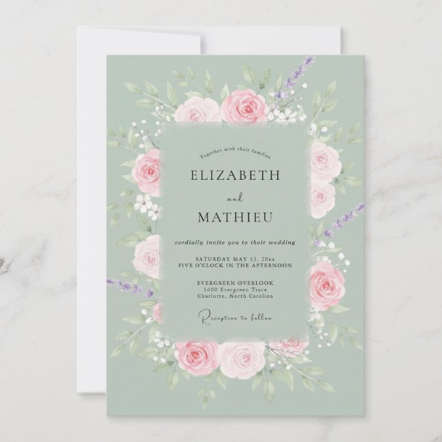 Invitación Boda Corona de Salvia Rosada (Anverso)