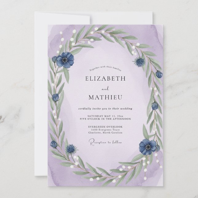 Invitación Boda Corona de Salvia Violeta (Anverso)