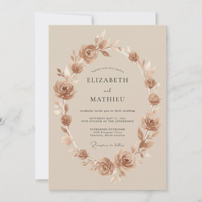 Invitación Boda Corona de Taupe Dorado (Anverso)