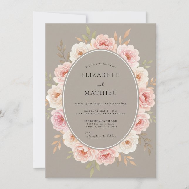 Invitación Boda Corona de Taupe Rubor (Anverso)