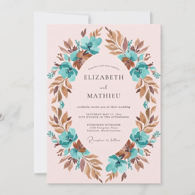 Invitación Boda Corona de Té Verde Cobre (Anverso)