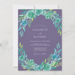 Invitación Boda Corona de Té Verde Malva Silenciada