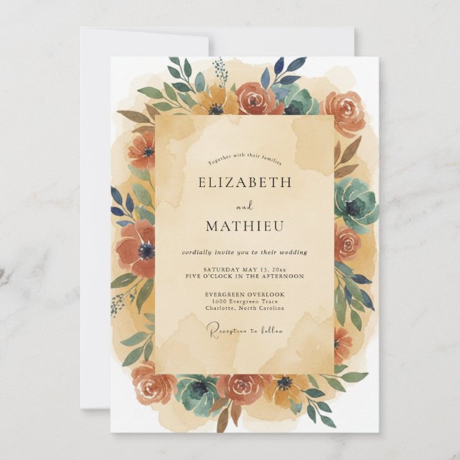 Invitación Boda Corona de Té Verde Oxidado (Anverso)