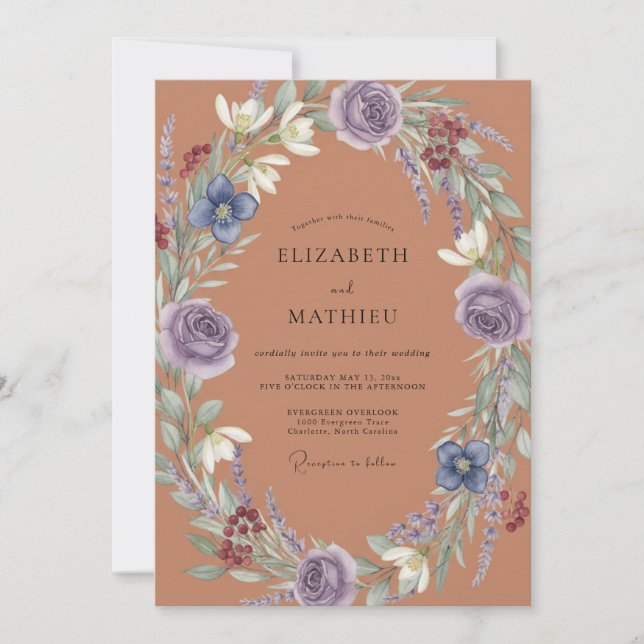 Invitación Boda Corona de Terracota Amatista (Anverso)