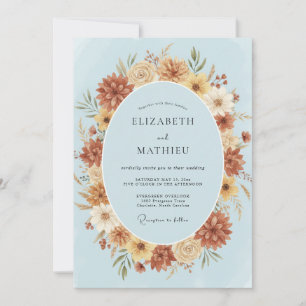 Invitación Boda Corona de Terracota Azul Polvo
