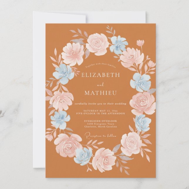 Invitación Boda Corona de Terracota Cálida Periwinkle (Anverso)
