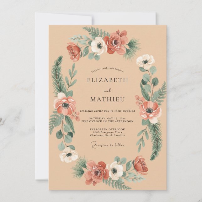 Invitación Boda Corona de Terracota Champagne (Anverso)