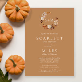 Invitación Boda Corona de Terracota Monograma Otoño Dorado