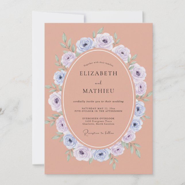 Invitación Boda Corona de Terracota Periwinkle (Anverso)