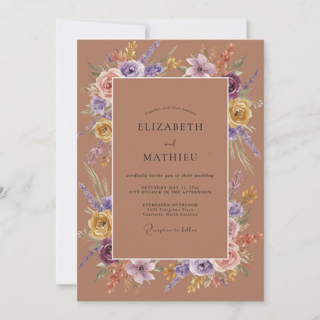Invitación Boda Corona de Terracota Violeta (Anverso)