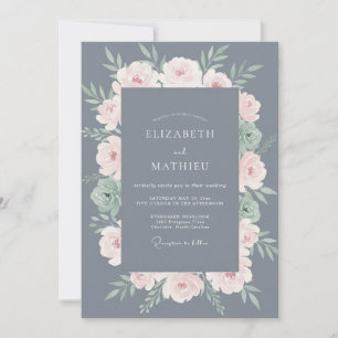 Invitación Boda Corona de Tono Rosa Pálido Pizarra