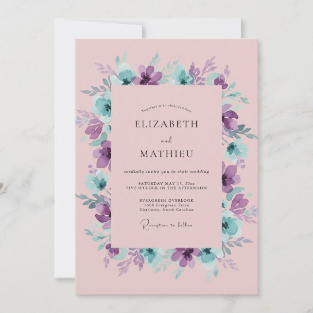 Invitación Boda Corona de Turquesa Amatista (Anverso)
