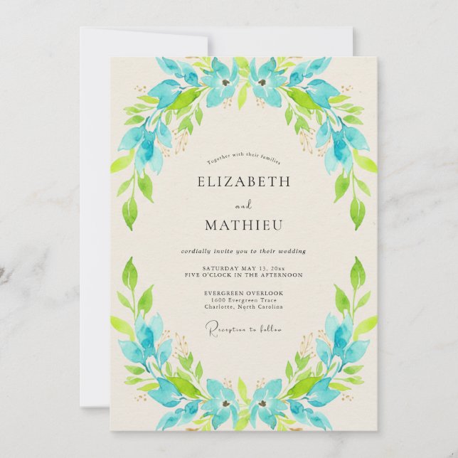 Invitación Boda Corona de Turquesa y Lima (Anverso)