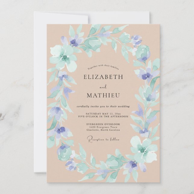 Invitación Boda Corona de Vinca de Champán (Anverso)