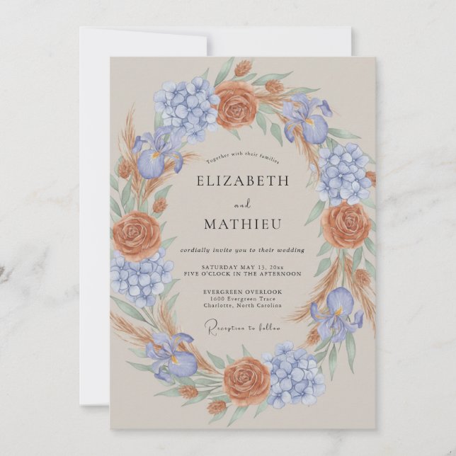 Invitación Boda Corona de Vinca de Cobre (Anverso)