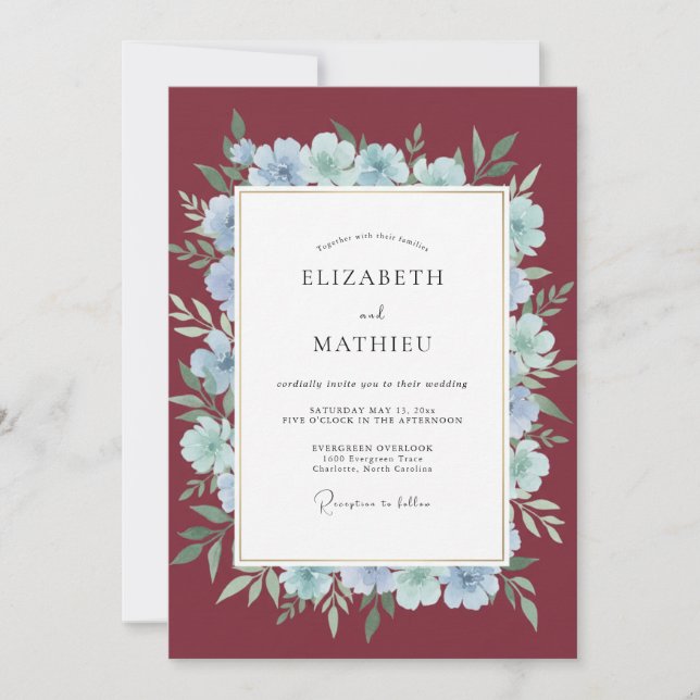 Invitación Boda Corona de Vinca de Vino (Anverso)