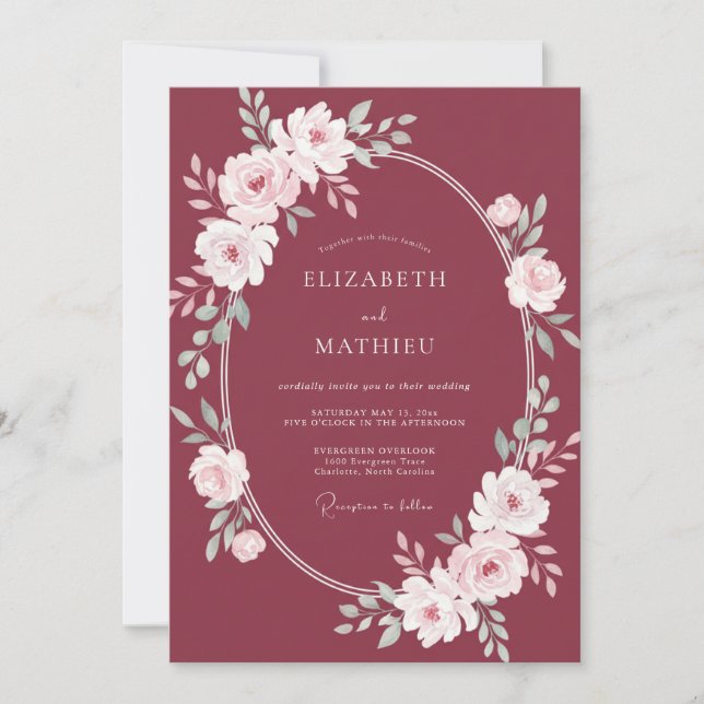 Invitación Boda Corona de Vino Profundo (Anverso)