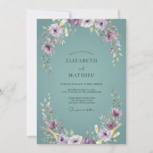 Invitación Boda Corona de Violeta Aqua Silenciada