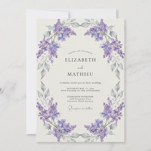 Invitación Boda Corona de Violeta de Plata (Anverso)