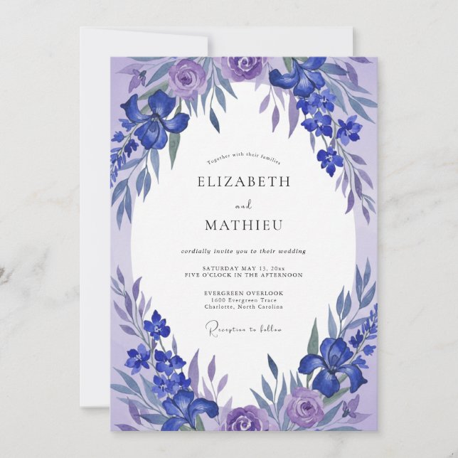 Invitación Boda Corona de Violeta Lavanda (Anverso)