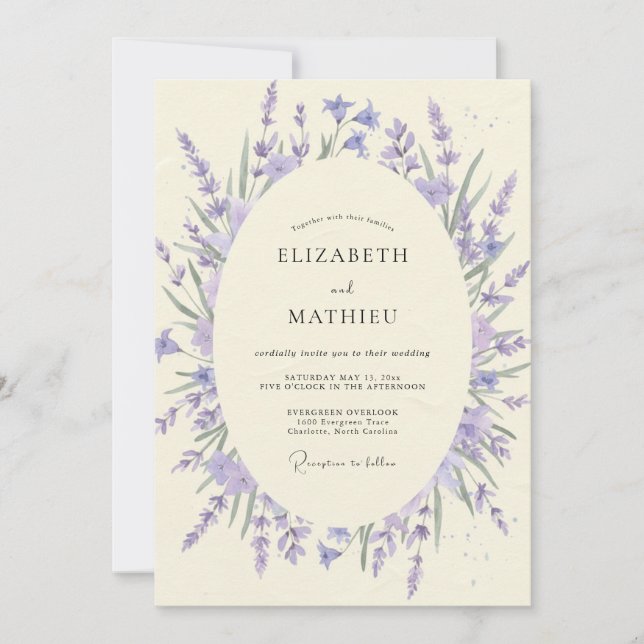 Invitación Boda Corona de Violeta Lila (Anverso)