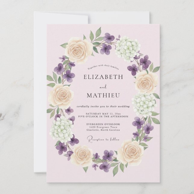 Invitación Boda Corona de Violeta Rubor (Anverso)