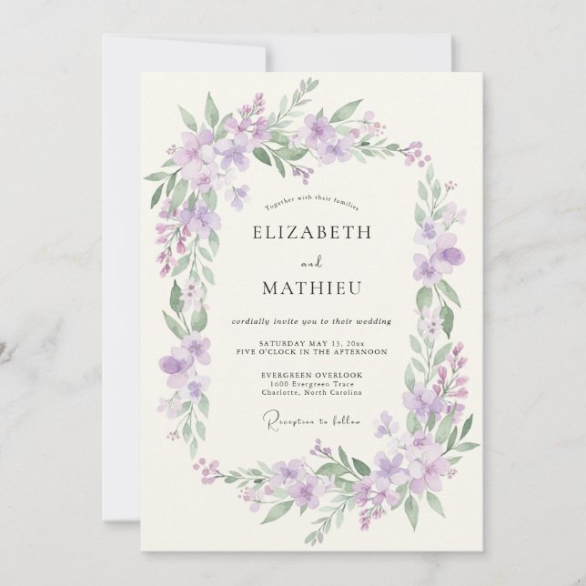 Invitación Boda Corona delicada de Lila (Anverso)