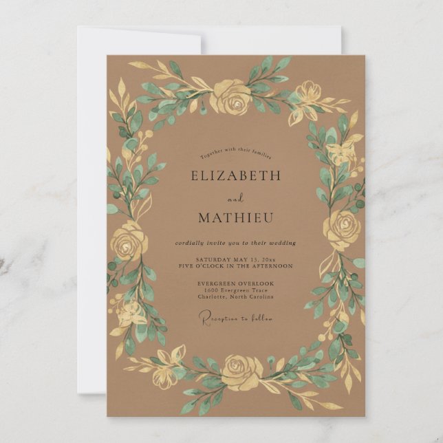 Invitación Boda Corona Dorada Marrón (Anverso)