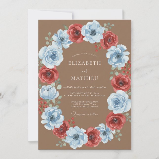 Invitación Boda Corona Escarlata de Acero (Anverso)
