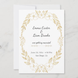 Invitación Boda Corona Floral Brillante Dorado Elegante