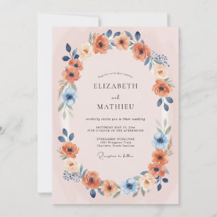 Invitación Boda Corona Floral Coral Blush