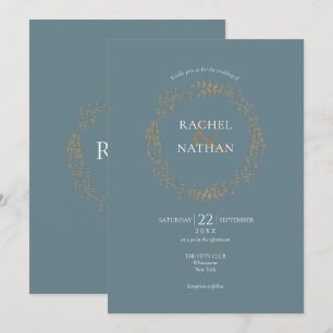 Invitación Boda Corona Floral Dorada de Laurel