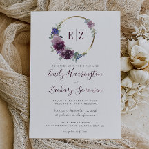 Boda Corona Floral Morada Aquarela Monograma