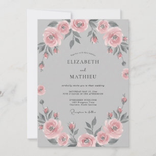 Invitación Boda Corona Floral Romántica Rubor