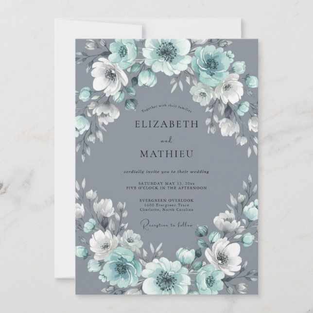 Invitación Boda Corona Gris Aqua (Anverso)