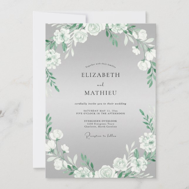 Invitación Boda Corona Gris Blanco (Anverso)