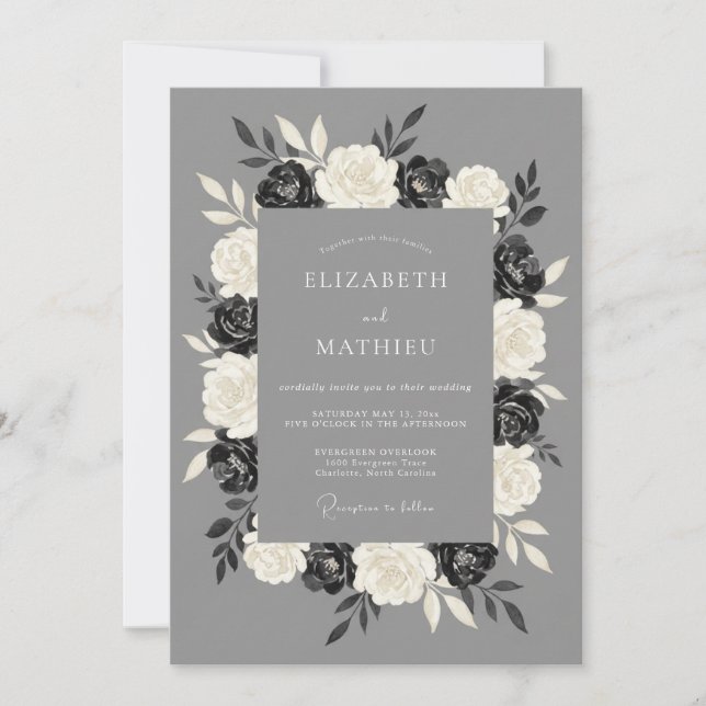 Invitación Boda Corona Gris Carbón (Anverso)