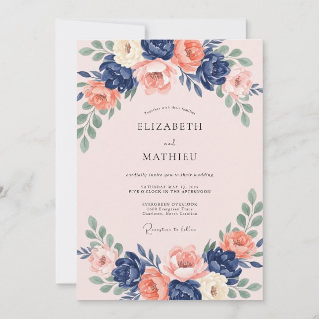 Invitación Boda Corona Índigo Rubor (Anverso)