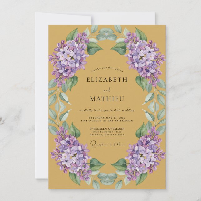Invitación Boda Corona Lila Mostaza (Anverso)