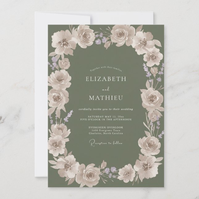 Invitación Boda Corona Lila Oliva (Anverso)