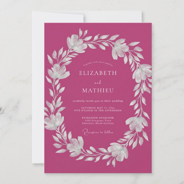 Invitación Boda Corona Magenta (Anverso)