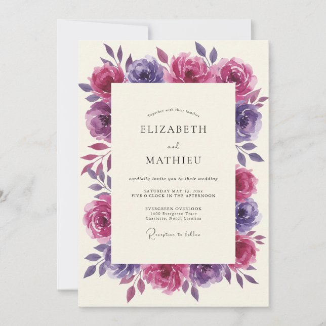 Invitación Boda Corona Magenta Ciruela (Anverso)