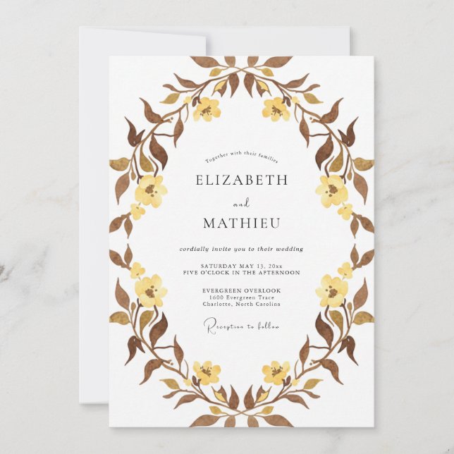 Invitación Boda Corona Marrón Mostaza (Anverso)