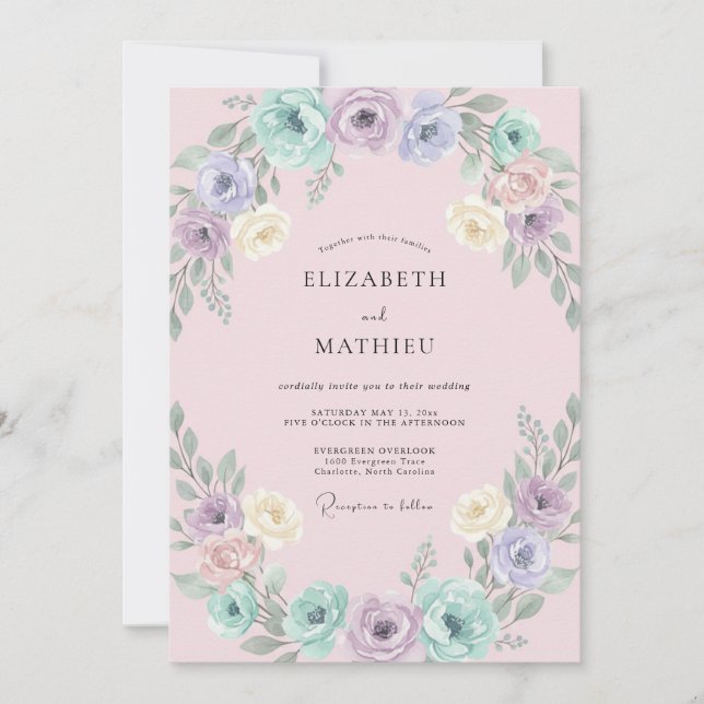 Invitación Boda Corona Pastel Rosado (Anverso)