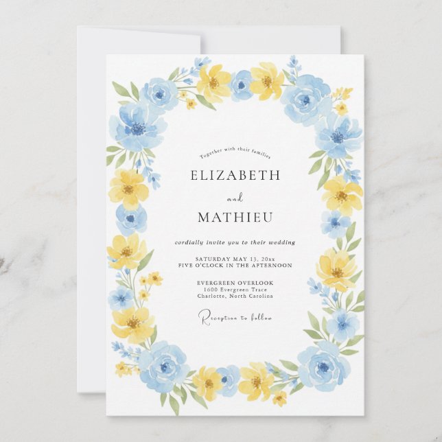 Invitación Boda Corona Pintada de Azul Centeno y Limón (Anverso)