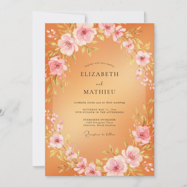 Invitación Boda Corona Rosa Albaricoque (Anverso)
